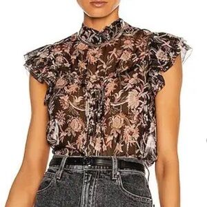 Veronica Beard Black and Pink Floral Blouse